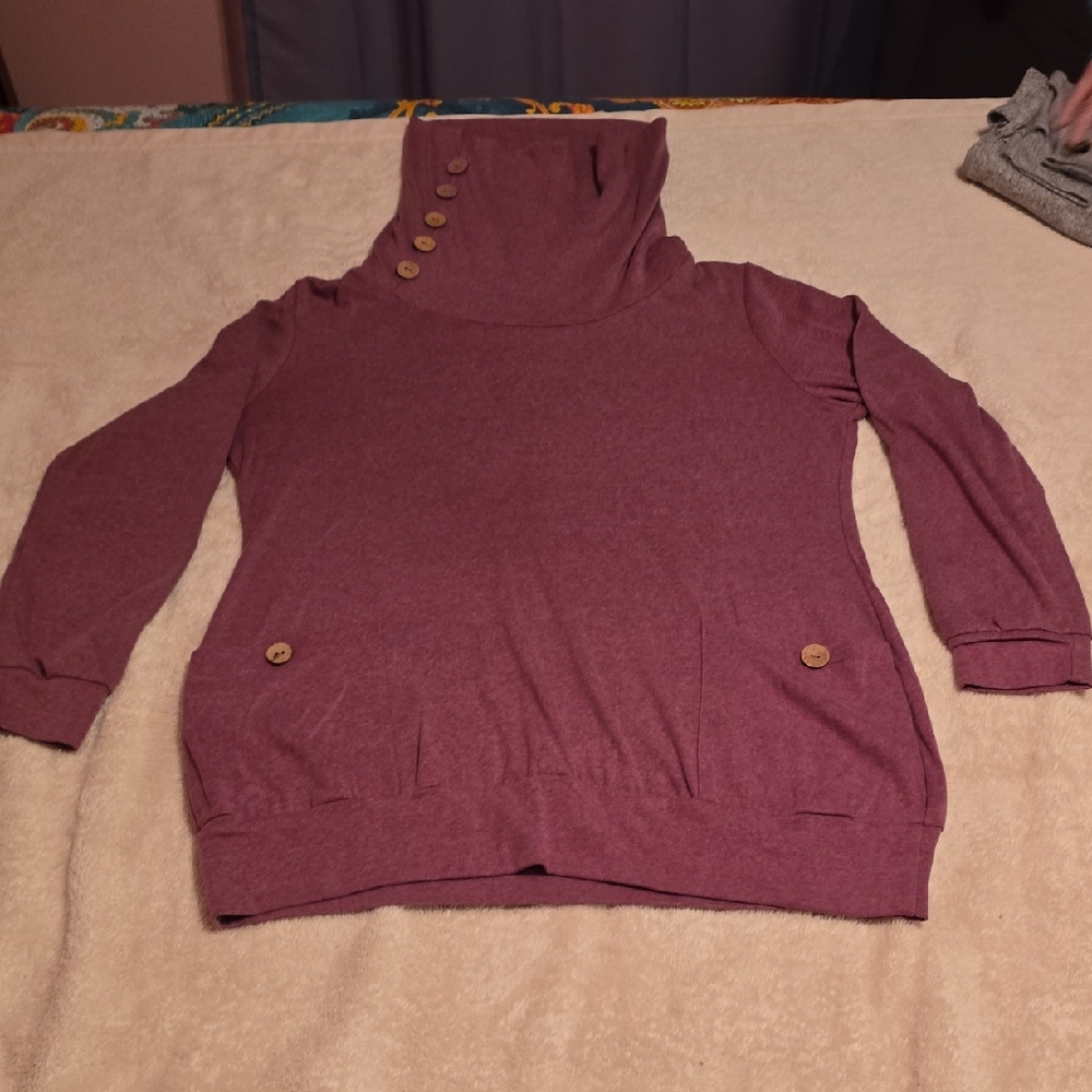 Elegant Cowl Neck Sweater with Button Details - Plum